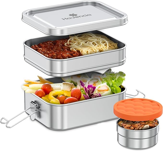 Stackable Stainless Steel Lunch Box With Snack Box 1400ml - Bento Box for Kids & Adults, Lunchable Food Container, Eco-Friendly Metal for School, Work & Travel