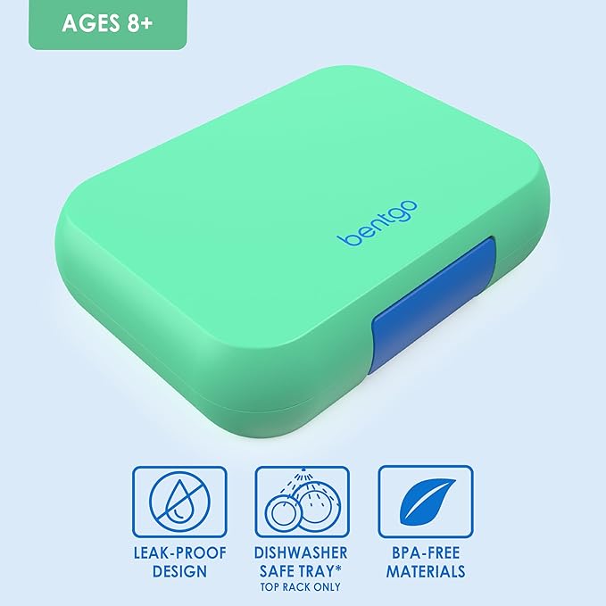 Bentgo Pop - Leak-Proof Lunch Box & Removable Divider for Ages 8+ & Teens - Lunch Container Holds 5 Cups of Food; 3-4 Compartments; Microwave/Dishwasher Safe; 2 Year Warranty (Spring Green/Blue)