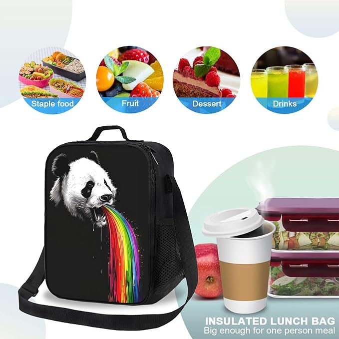 Panda Lunch Box Insulated Lunch Bag for Women Men Reusable Large Capacity Lunchbox with Shoulder Strap Small Leakproof Cooler Food Bento Tote Bag for Work Travel Picnic
