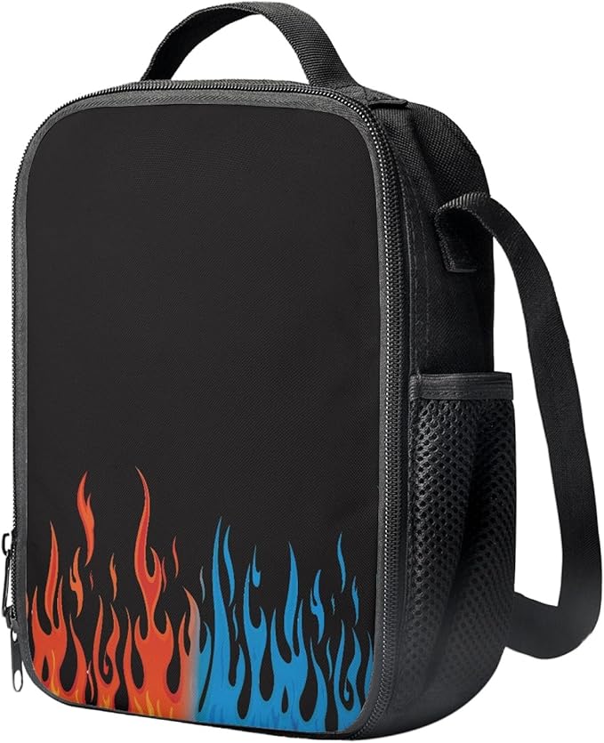 Dolyues Fire Backpack Set with Lunch Box Black Pencil Case 3 PCS Bookbag 17 Inches Waterproof College Style Backpacks Waterproof College Style Boys Cool