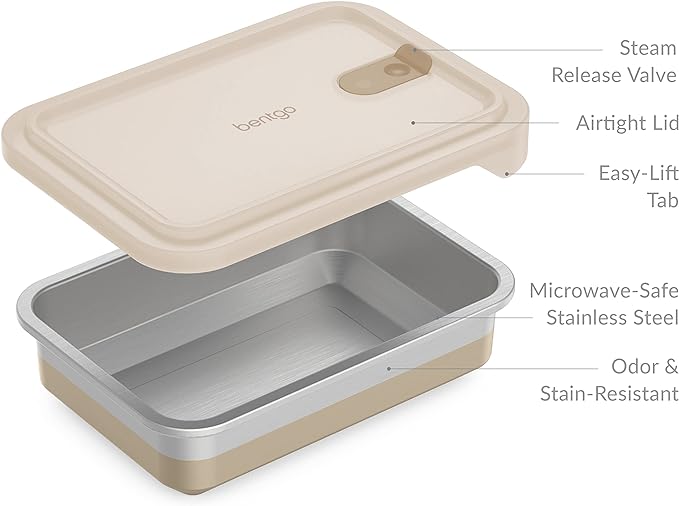 Bentgo MicroSteel Heat & Eat Container - Microwave-Safe, Sustainable & Reusable Stainless Steel Food Storage Container with Airtight Lid for Eco-Friendly Meal Prepping (Dinner Size - 5.5 Cups)