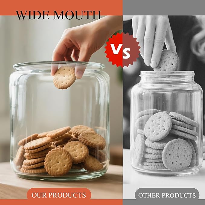 MASTERTOP Large Glass Jar with Lid, Airtight Glass Storage Containers with Lids, Wide Mouth Cookie Candy Jar with Leak Proof Rubber Gasket Lid,1 Gallon Clear Jars for Candies,Dry Food,Snacks