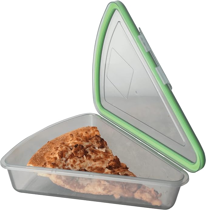 Pizza Slice To-Go Compartment Container, 9-1/4" X 8-1/4" X 2-1/2", Reusable, Microwave Safe, NSF Certified, Smoke/Green