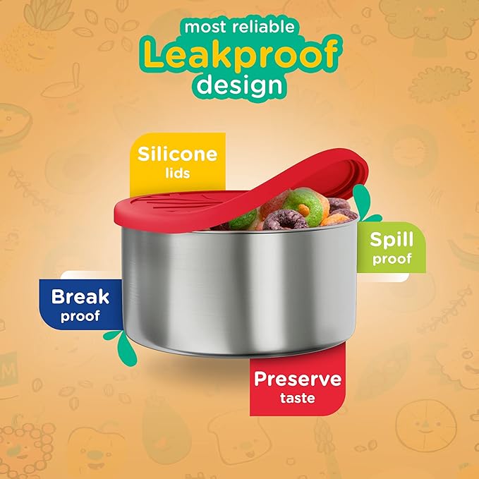 Stainless Steel Container with lids Kids Lunch Box - Set of 4 Stainless Steel Snack Containers Dip Containers For Lunches Metal Kids Lunch Box Container