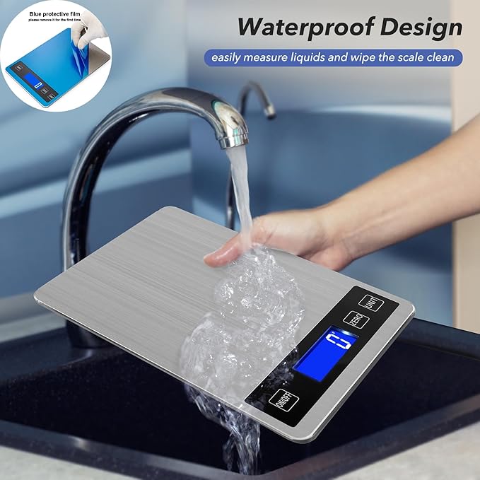 33lb Food Kitchen Digital Scale,1g/0.05oz Precise Graduation, USB Charging Kitchen Scale, Waterproof Stainless Steel with LCD Display, Ounces and Grams for Weight Loss, Cooking, Baking (Silvery)