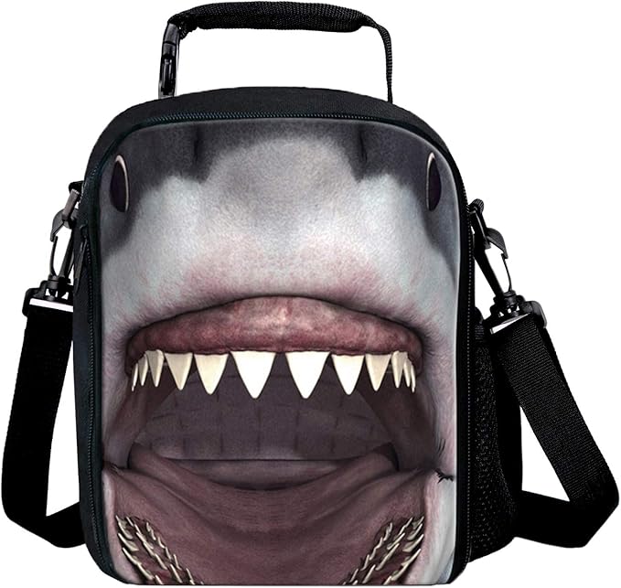 7-Mi KIds Insulated Lunch Bags For Food Children 3D Shark Lunch Tote Box Meals With Shoulder Adjustable Strap And Water Bottle Holder