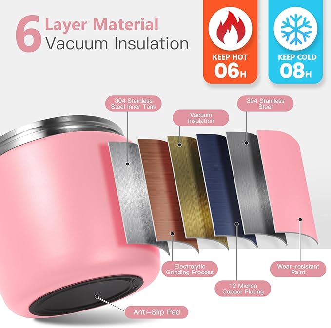 Thermo for Hot Food 32oz, Vacuum Insulated Food Jar for Adults, Stainless Steel Soup Thermo Wide Mouth Leakproof Lunch Containers with Spoon for School Office, Pink