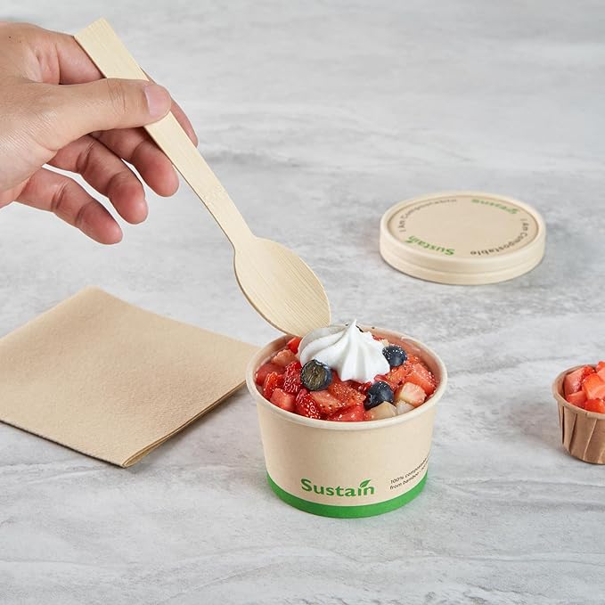 Restaurantware-Sustain 5 Ounce Paper Soup Containers, 50 Disposable Ice Cream Cups - Lids Sold Separately, With PLA lining, Bamboo To Go Hot Soup Bowls, Compostable, Greaseproof