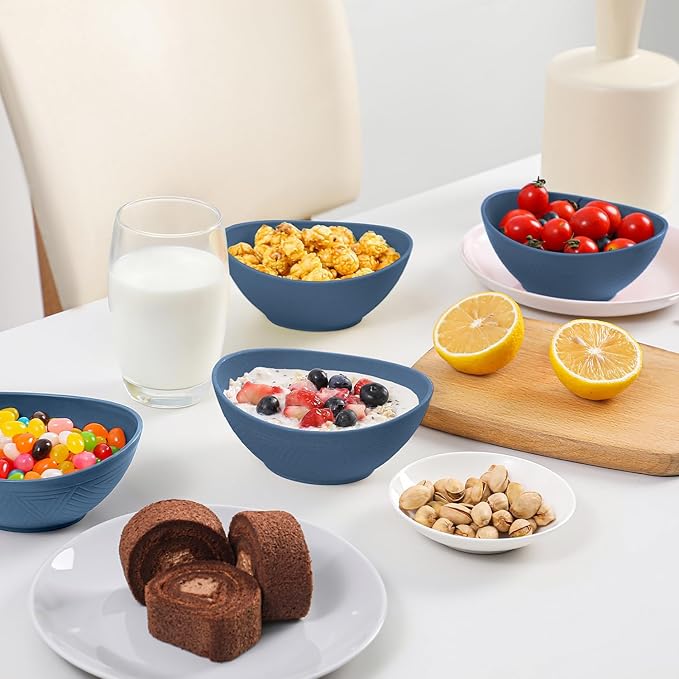 Small Dessert Bowl 5 Inch - 10 OZ Wheat Straw Bowl Unbreakable Plastic Bowls Reusable Lightweight Snack Bowls for Outdoor Microwave and Dishwasher Safe - Blue