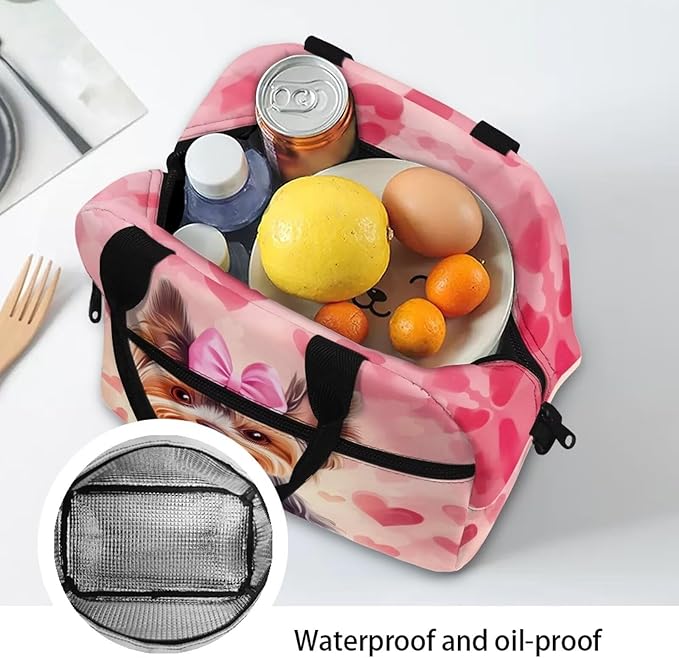 Showudesigns Yorkshire Dog Lunch Bag for Women Cute Insulated Lunch Box Teen Girls Lightweight Lunch Containers for School Work Office Shopping Travel Cooler Tote Bags School Supplies