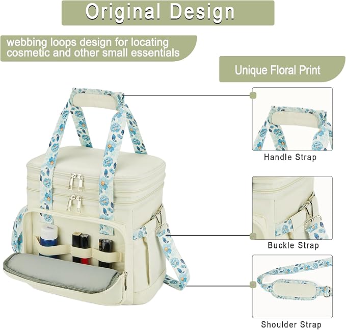 Double Deck Lunch Box for Women, Expandable Insulated Large Lunch Bag Women Leakproof Lightweight Lunch Cooler Bag Durable Lunchbox for Work Outdoor Travel, Beige
