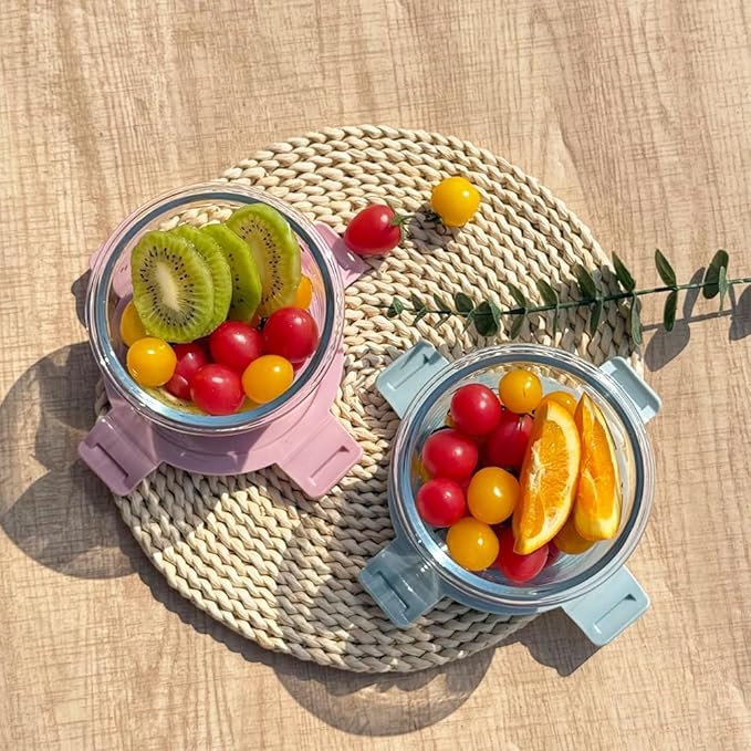 4-Pack Glass Food Storage Container With Airtight Lids,2-Cup Glass Meal Prep Containers With Lids, Small Leak Proof Soup Bowls, Reusable Glass Lunch Boxes, Dishwasher Microwave Freezer Safe