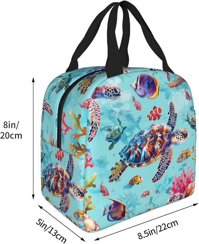 Blue Ocean Insulated Lunch Bag for Women Men Reusable Cooler Nautical Lunch Tote Bag with Front Pocket for Hiking Picnic Travel Office
