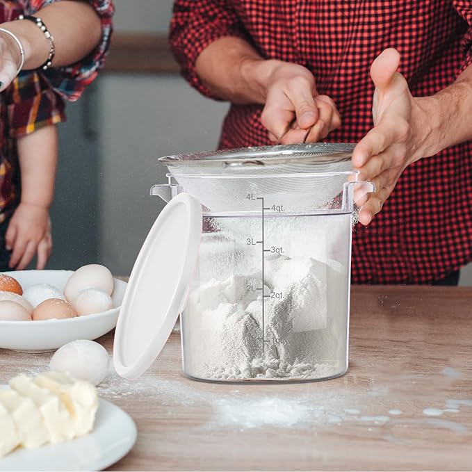 Suclain 4 Pcs 4 Qt Food Storage Container Bucket with Lids Clear Proofing Containers for Dough Rise Bread with Scale Handle Round Flour Commercial Storage Bucket for Home Restaurant Food