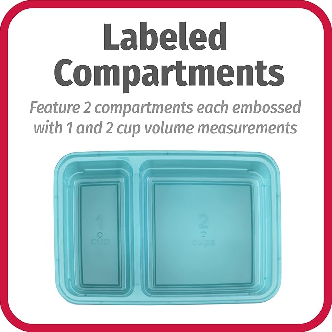 GoodCook Meal Prep Rectangle Two Compartment 20-Piece, Teal, Made without BPA