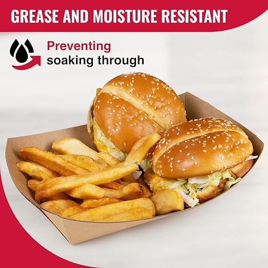IDL Packaging 5 lb Kraft Paper Food Trays (Pack of 500) - Food-Safe Poly Coated for Extra Moisture Resistance - Proudly Made in USA - Serving Tray for Fries, Burgers, Appetizers, and Side Dishes