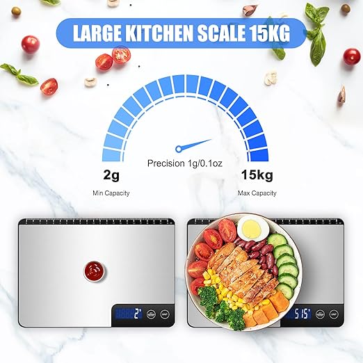 Digital Kitchen Scale, Large Capacity, Easy Tare Function, Large LCD Display, Perfect for Cooking, Baking, and Meal Prep (Silver-2)