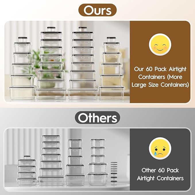 60 Pcs Large Food Storage Containers with Lids Airtight, Total 736.8OZ Stackable Kitchen Organization Set, BPA-Free Plastic Meal Prep Container with Labels & Marker Pen