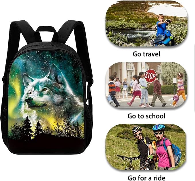 Dolyues Wolf School Backpack Bookbag with Lunch Box Pencil Case 3pcs Boys Backpacks Cool School Bookbag with Meal Bag Pen Bag for Kids Children