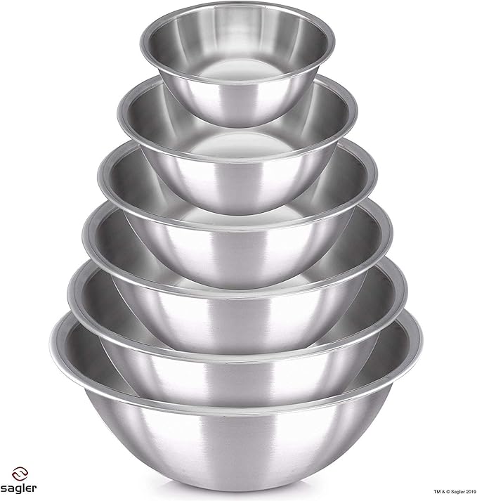 mixing bowl Set of 6 - stainless steel - Polished Mirror kitchen bowls - Set Includes ¾, 2, 3.5, 5, 6, 8 Quart - Ideal For Cooking & Serving - Easy to clean - Great gift