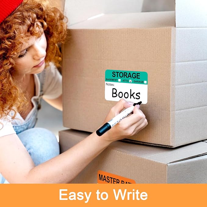 600 Writable Labels - 2' x 3', 20 Color-Coded Home Moving Packing Labels with Fragile, Extra, Heavy Options
