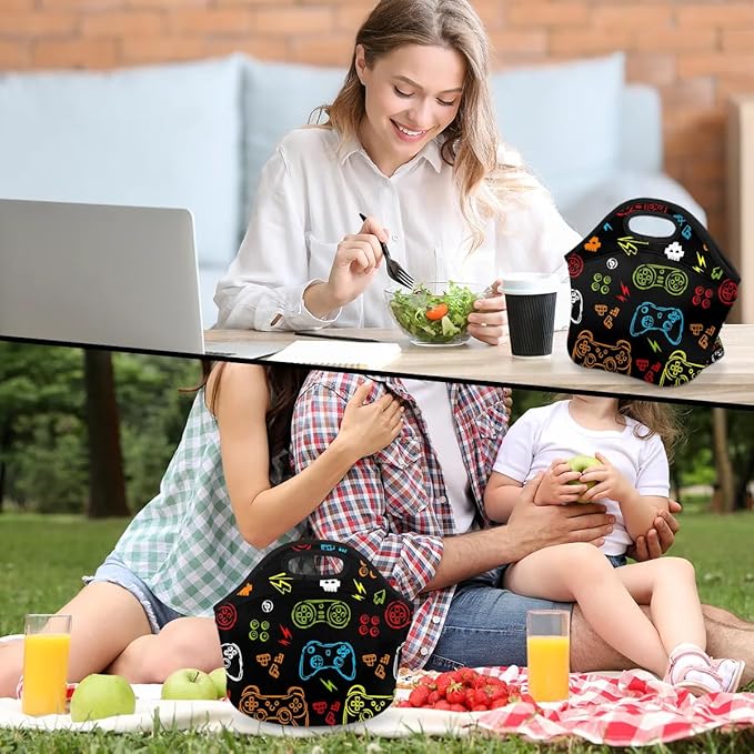 Kids Lunch Box for Boys Girls Video Games Insulated Neoprene Children Lunch Bags Sturdy Soft Bag & Reusable Cooler Lunch Thermal Meal Tote Kit for School