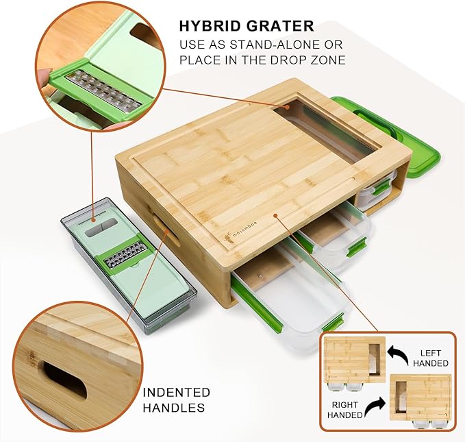 Bamboo Cutting Board with Containers, Large Smart Cutting Board Set with Stackable Containers, Built-in Graters and Locking Lid, Meal Prep Station, Chopping Board Set, Housewarming Gifts
