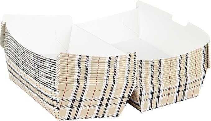 Restaurantware Bio Tek 6.7 x 3.5 x 3.5 Inch Clamshell Food Containers 100 Disposable Sandwich Containers - Hinged Lid Tab-Lock Closure Plaid Paper Hot Dog Containers Durable Greaseproof