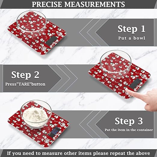 Food Scale Kitchen Scale for Baking Cooking Digital Food Weighing Measuring Scale Small Waterproof Electric Food Scale Christmas Snowman Candy Red