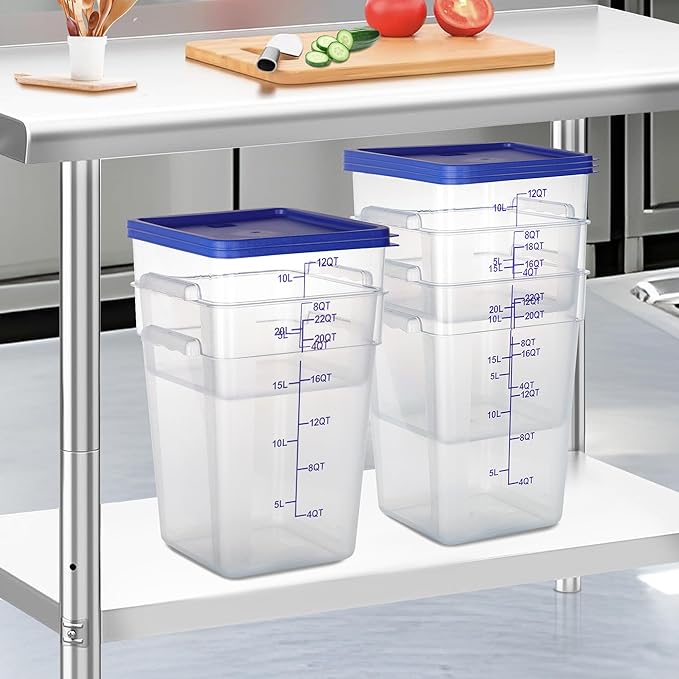 12Qt Food Storage Containers with Lids, Polycarbonate Square Commercial Food Containers, NSF, Clear, 4 Pack