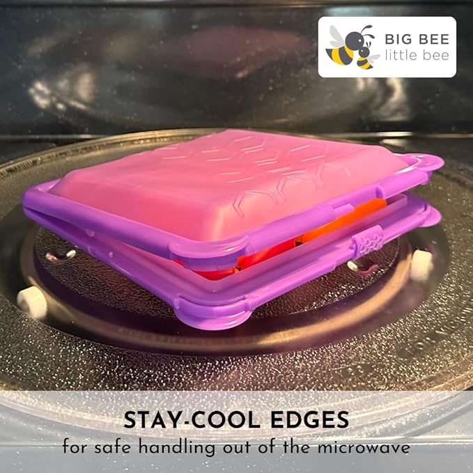 Big Bee, Little Bee - SoftShell Reusable Silicone Food Storage Container with Connected Clamshell Lid, Easy to Clean, Snaps Closed, Microwave, Freezer & Dishwasher Safe (Grape)