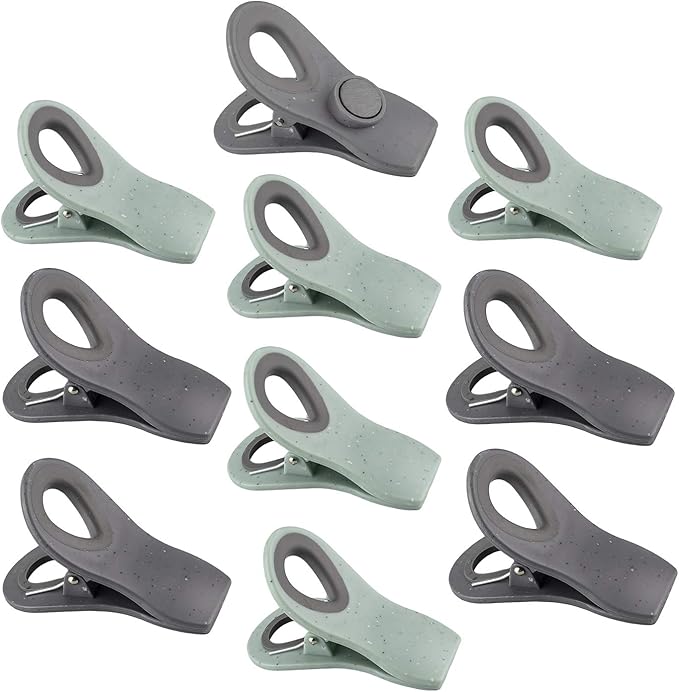 COOK WITH COLOR Bag Clips with Magnet - Airtight Food Storage Clips for Bread, Snack, and Food Bags (Speckled Gray & Teal, Pack of 10)
