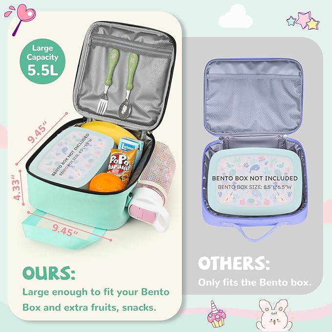 REDSHELL Tactical Lunch Box Kids, Large Insulated Lunch Bag for Girls, Cooler Lunchbag, Square Toddler Lunchbox, Back to School Daycare Lunch Tote Pail with Water Bottle Holder Shoulder Strap, Green