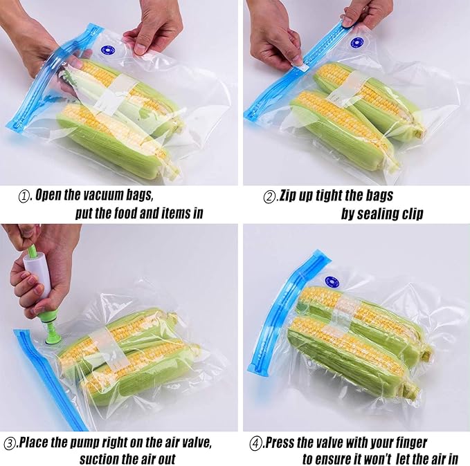 Sous Vide Bags 20pack Reusable Vacuum Food Storage Bags with 3 Sizes Vacuum Food Bags,4 Sealing Clips for Food Storage and Sous Vide Cooking (60pcs bags)