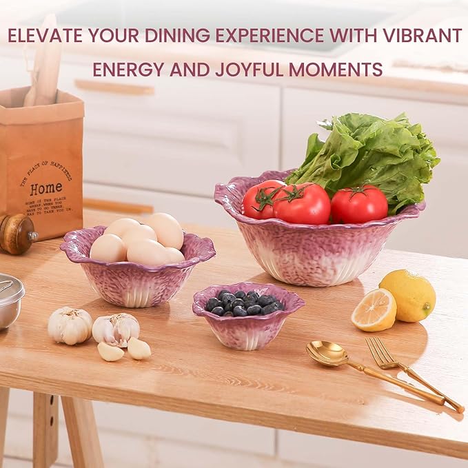 KXZ Purple Cabbage ramen Bowl -16 oz pasta bowl, dishwasher and microwave safe, perfect for salads, party fruit bowls, ceramic pho soup bowls