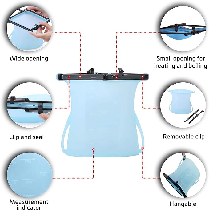 Reusable Food Bag Silicone Storage Dishwasher Safe Easy Dry Bags Food Bunker Flat Bottom Freezer Bags No Pop Open Stand-Up Snack & Sandwich Bags Reusable Ziplock Silicone Sous Vide Bag