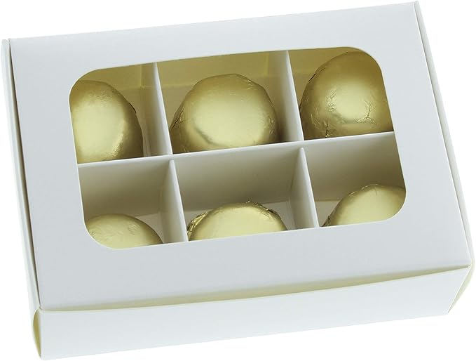Treat boxes with window and dividers | 6 X-SMALL compartments | 5 x 3.5 x 1.57 in | Empty candy boxes for gift giving, truffle box - perfect for Valentine's Day | 20-pack (White)
