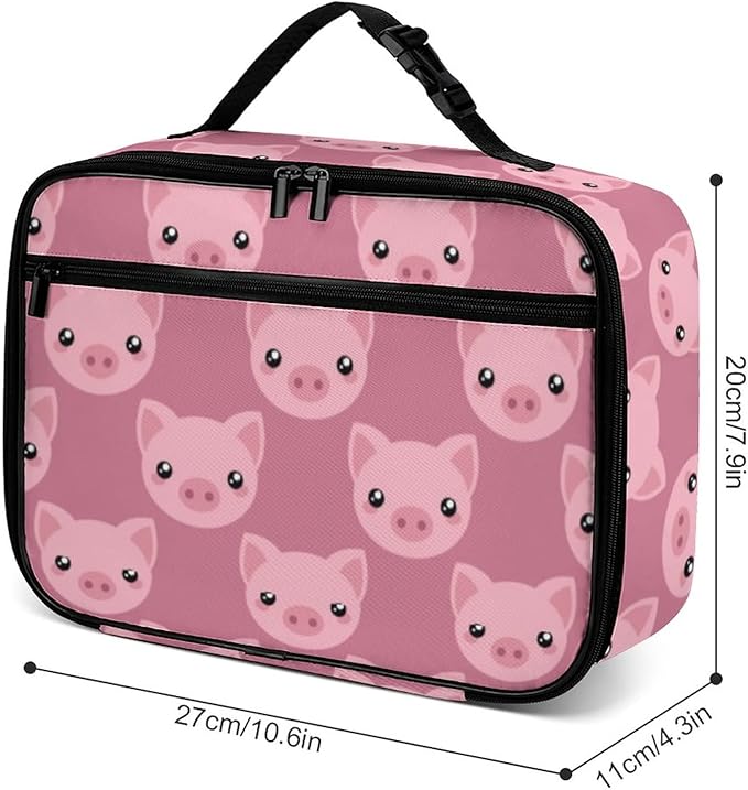 Pink Pig Reusable Lunch Box Insulated Lunch Bag Cooler Bag Lunchbox Meal Food Container Tote Bag for Women Kids Girls School Camping Hiking Picnic Beach Travel