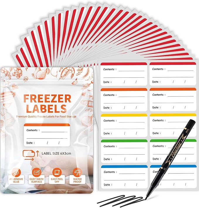 Coloured Food Labels Freezer Food Storage Labels Stickers, Fridge Stickers Removable for Food Containers, Freezer Meal Tags for Kitchen Organization (300 Pcs)