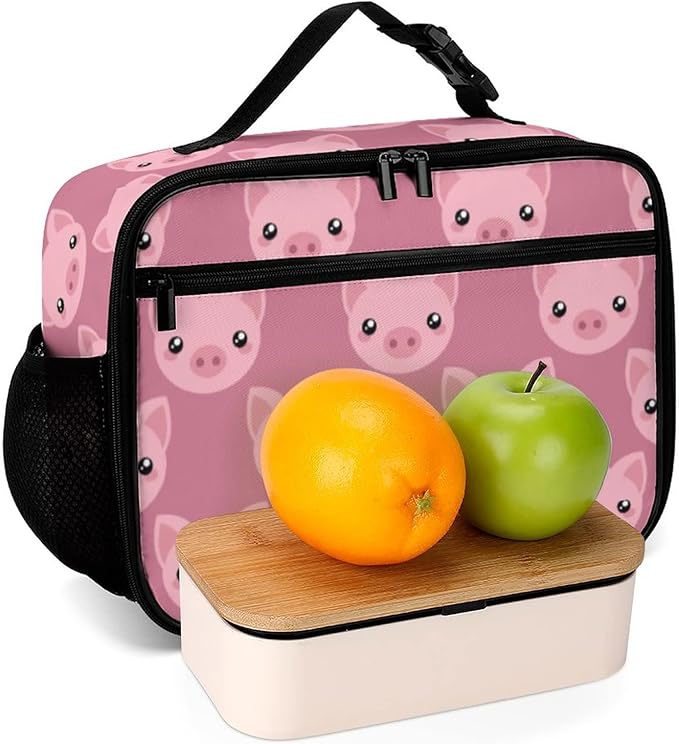 Pink Pig Reusable Lunch Box Insulated Lunch Bag Cooler Bag Lunchbox Meal Food Container Tote Bag for Women Kids Girls School Camping Hiking Picnic Beach Travel