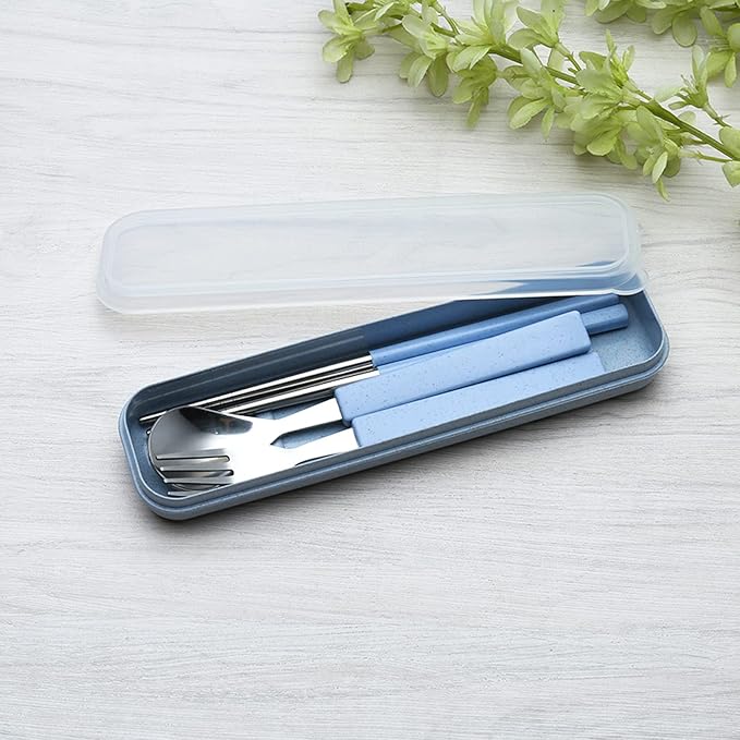 VANRA 3-Piece Children Utensils Set 18/8 Stainless Steel Child Flatware Set Silverware Spoon Fork Chopstick Set with Travel Case for Kids Lunch Box