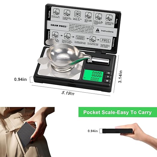 High Precision Milligram Scale,50g/0.001g Digital Mini Pocket Gram Scale,Mg Scale for Weighing Powders,Jewelry, Medicine, Gem, Reloading, with Cal Weight, Tweezer ,Tray and Scoop