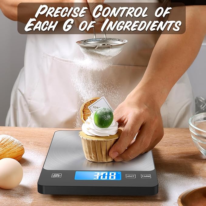 NASA-Grade 33lb Digital Kitchen Scale, Precisely Measures Grams and Ounces for Baking and Cooking, Waterproof Tempered Glass