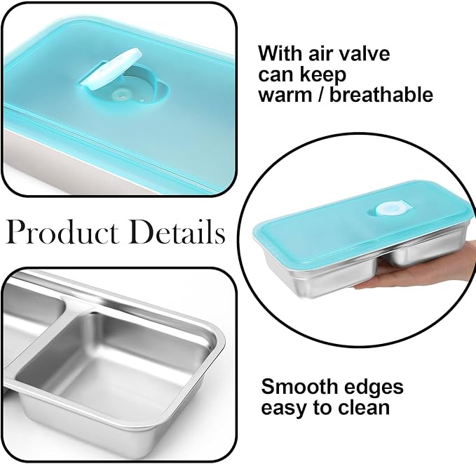 Grab and Go Prep Containers Resuable Snack Containers,Stainless Steel Double Compartment Condimentl Container, Snacks Dips Takeout Travel and Outdoor Camping
