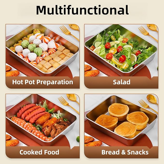 6Pcs Meal Prep Food Containers with Lids, Stainless Steel Trays Freezer Box Containers for Food with Airtight Lids, Oven & Dishwaher Safe(2200ML)
