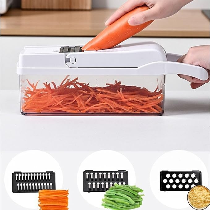 Mandoline Slicer, 12 Blade Vegetable Chopper Cucumber Slicer Potato Slicer Onion Slicer,Food Chopper with Container(26pcs, White)