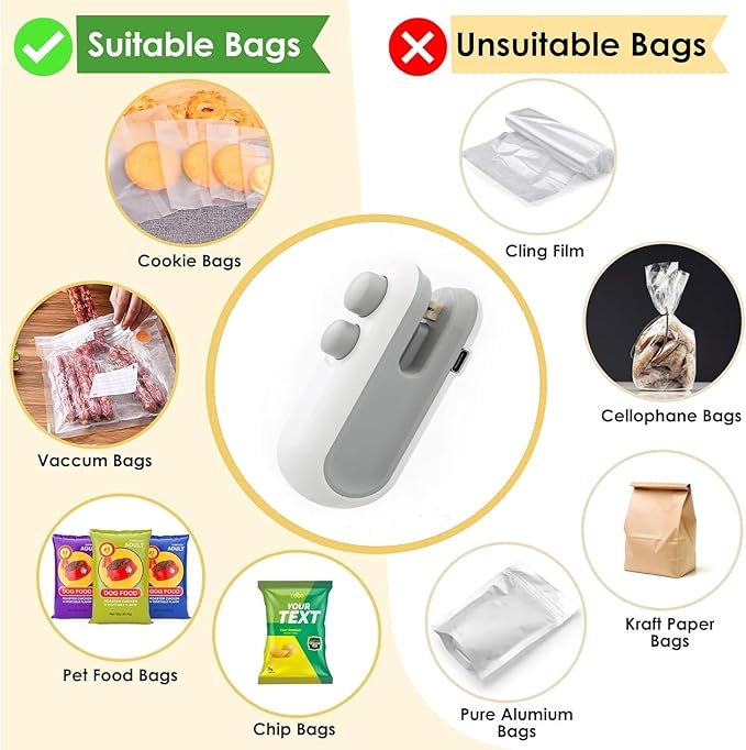 Mini Bag Sealer 2 Pack Bag Sealer with Cutter and Magnet 2 in 1 Mini Bag Resealer Machine Portable Handheld Rechargeable Heat Vacuum Food Sealer for Plastic Bags Snacks & Food Storage (2, blue)