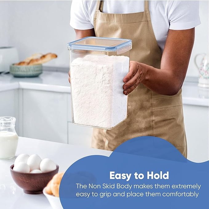 Chef's Path Extra Large Airtight Food Storage Containers with Blue Lid Color, Pack of 6, Kitchen and Pantry Canisters for Flour, Sugar, and Baking Supplies, Includes Measuring Spoons, Labels, and Pen