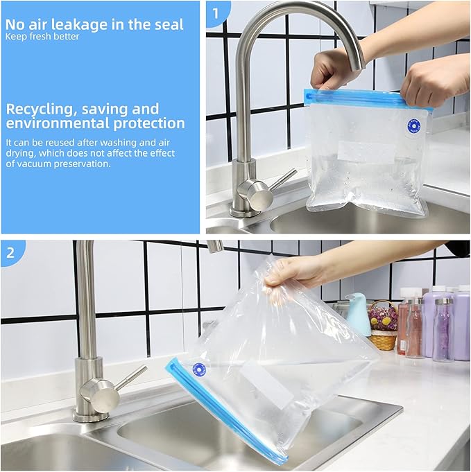 Sous Vide Bags,30 PCS Reusable Vacuum Sealer Bags for Food with 6 Sealing Clips, Reusable Vacuum Food Storage Bags, Bags for Vacuum Sealer, BPA Free (13.4x10.2 Inch)