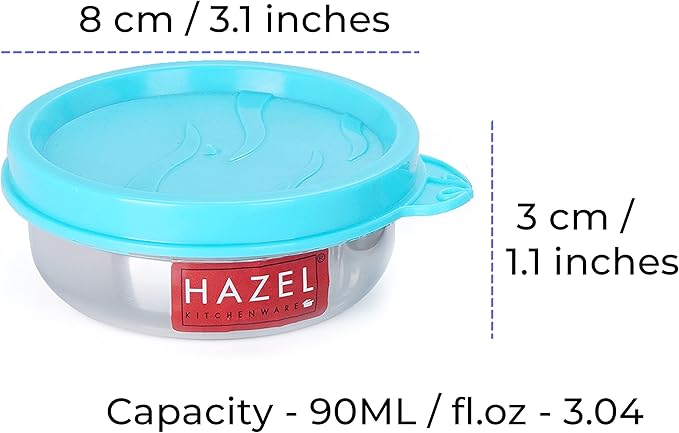 HAZEL Stainless Steel Airtight Containers for Storage | Small Storage Containers for Kitchen & Tiffin Boxes with Leak Proof Lid, 90 ML